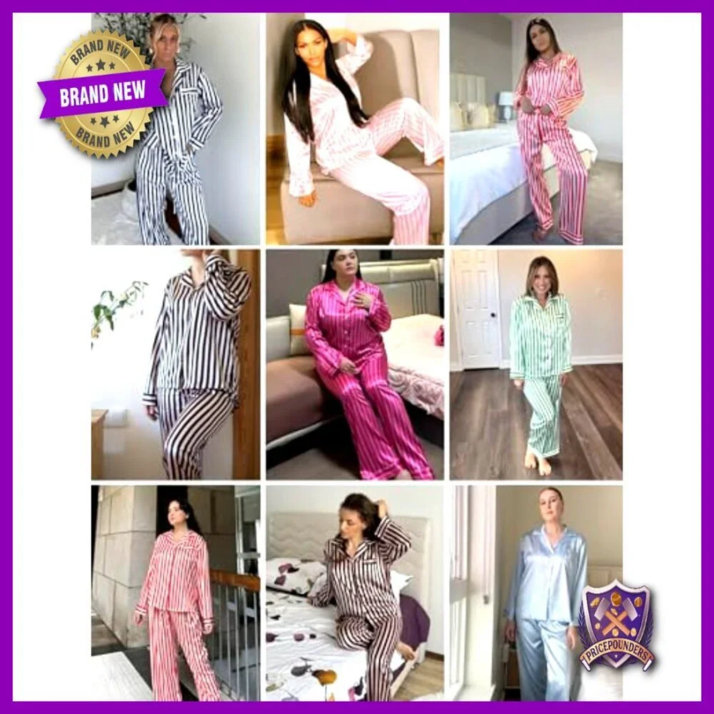 Silk Satin Pajama Set Long Sleeve Button Down Top and Pants Loungewear